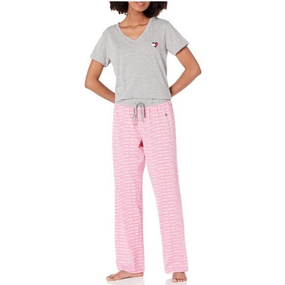 TOMMY HILFIGER WOMEN’S V NECK HEART LOGO PANT PAJAMA SET - Picture 4 of 6